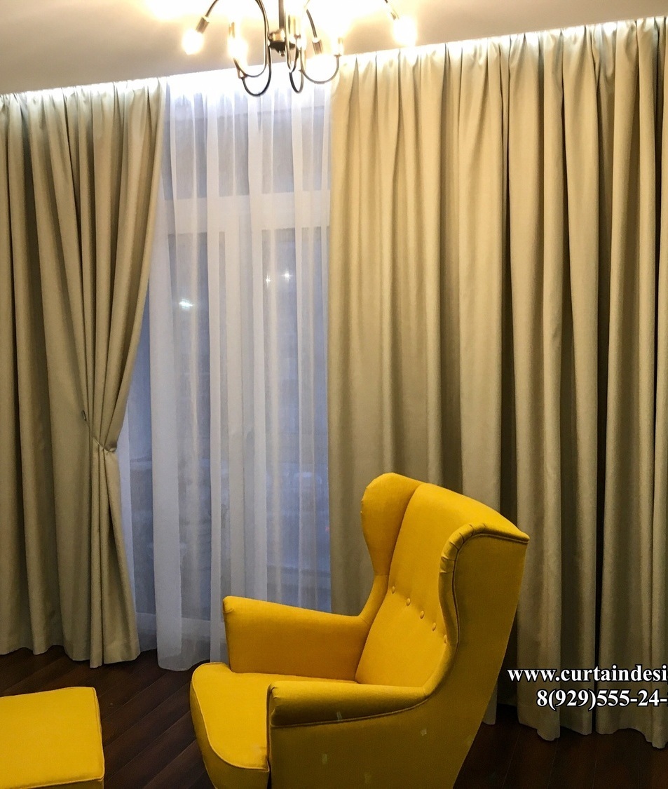 Ассиметричные шторы из рогожки для гостиной, шторы на заказ в москве Ассиметричные шторы из рогожки для гостиной